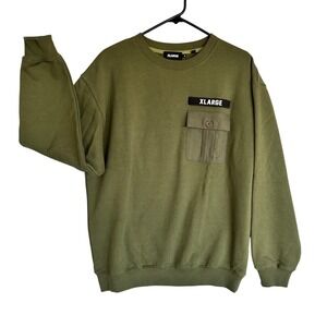 XLARGE Mens Olive Green Crewneck Sweatshirt Utility Pocket Logo 101241012013 M